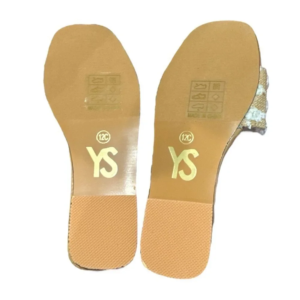 New Yosi Samra Miss Reese White Pom Raffia Slide Sandals 12 12C